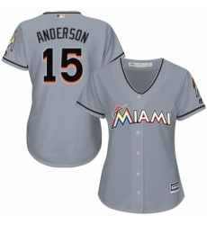 Women's Majestic Miami Marlins #15 Brian Anderson Authentic Grey Road Cool Base MLB Jersey