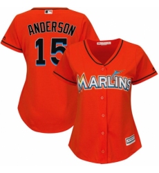 Women's Majestic Miami Marlins #15 Brian Anderson Authentic Orange Alternate 1 Cool Base MLB Jersey