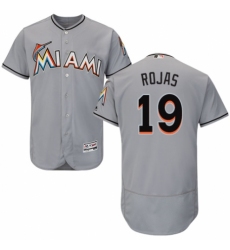 Men's Majestic Miami Marlins #19 Miguel Rojas Grey Road Flex Base Authentic Collection MLB Jersey