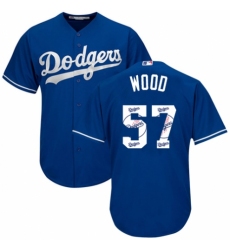 Men's Majestic Los Angeles Dodgers #57 Alex Wood Authentic Royal Blue Team Logo Fashion Cool Base MLB Jersey