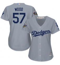 Women's Majestic Los Angeles Dodgers #57 Alex Wood Authentic Grey Road Cool Base 2018 World Series MLB Jersey