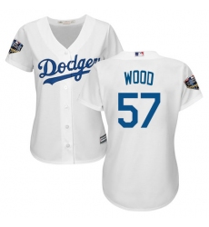 Women's Majestic Los Angeles Dodgers #57 Alex Wood Authentic White Home Cool Base 2018 World Series MLB Jersey