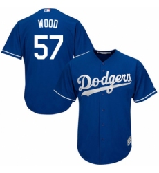 Youth Majestic Los Angeles Dodgers #57 Alex Wood Authentic Royal Blue Alternate Cool Base MLB Jersey