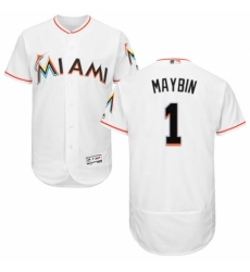 Men's Majestic Miami Marlins #1 Cameron Maybin White Home Flex Base Authentic Collection MLB Jersey