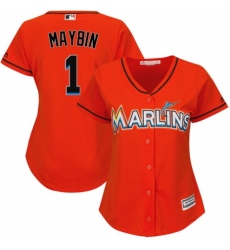 Women's Majestic Miami Marlins #1 Cameron Maybin Authentic Orange Alternate 1 Cool Base MLB Jersey