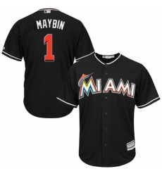 Youth Majestic Miami Marlins #1 Cameron Maybin Authentic Black Alternate 2 Cool Base MLB Jersey