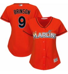 Women's Majestic Miami Marlins #9 Lewis Brinson Authentic Orange Alternate 1 Cool Base MLB Jersey