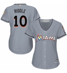 Women's Majestic Miami Marlins #10 JT Riddle Authentic Grey Road Cool Base MLB Jersey