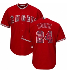 Men's Majestic Los Angeles Angels of Anaheim #24 Chris Young Authentic Red Team Logo Fashion Cool Base MLB Jersey