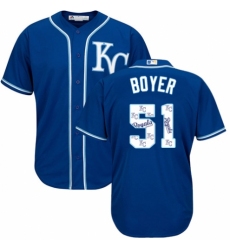 Men's Majestic Kansas City Royals #51 Blaine Boyer Blue Authentic Blue Team Logo Fashion Cool Base MLB Jersey