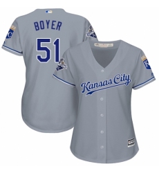 Women's Majestic Kansas City Royals #51 Blaine Boyer Replica Grey Road Cool Base MLB Jersey
