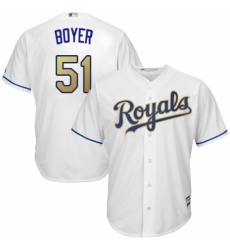 Youth Majestic Kansas City Royals #51 Blaine Boyer Authentic White Home Cool Base MLB Jersey