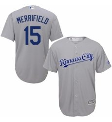 Men's Majestic Kansas City Royals #15 Whit Merrifield Replica Grey Road Cool Base MLB Jersey