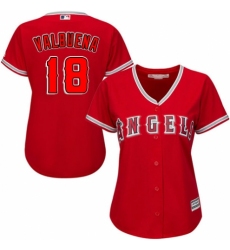 Women's Majestic Los Angeles Angels of Anaheim #18 Luis Valbuena Authentic Red Alternate MLB Jersey