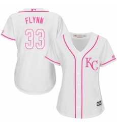 Women's Majestic Kansas City Royals #33 Brian Flynn Replica White Fashion Cool Base MLB Jersey