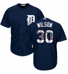 Men's Majestic Detroit Tigers #30 Alex Wilson Authentic Navy Blue Team Logo Fashion Cool Base MLB Jersey