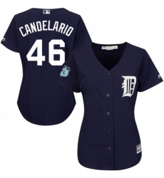Women's Majestic Detroit Tigers #46 Jeimer Candelario Replica Navy Blue Alternate Cool Base MLB Jersey