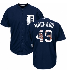 Men's Majestic Detroit Tigers #49 Dixon Machado Authentic Navy Blue Team Logo Fashion Cool Base MLB Jersey