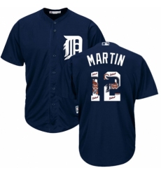 Men's Majestic Detroit Tigers #12 Leonys Martin Authentic Navy Blue Team Logo Fashion Cool Base MLB Jersey