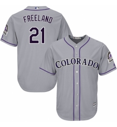 Men's Majestic Colorado Rockies #21 Kyle Freeland Replica Grey Road Cool Base MLB Jersey