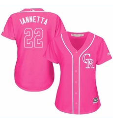 Women's Majestic Colorado Rockies #22 Chris Iannetta Replica Pink Fashion Cool Base MLB Jersey