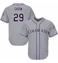 Youth Majestic Colorado Rockies #29 Bryan Shaw Replica Grey Road Cool Base MLB Jersey