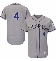 Men's Majestic Colorado Rockies #4 Pat Valaika Grey Road Flex Base Authentic Collection MLB Jersey