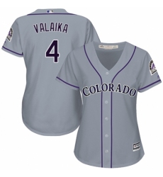 Women's Majestic Colorado Rockies #4 Pat Valaika Replica Grey Road Cool Base MLB Jersey