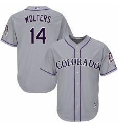 Men's Majestic Colorado Rockies #14 Tony Wolters Replica Grey Road Cool Base MLB Jersey