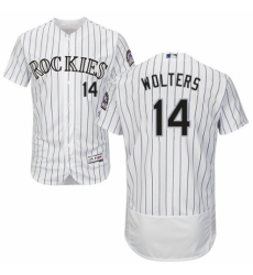 Men's Majestic Colorado Rockies #14 Tony Wolters White Home Flex Base Authentic Collection MLB Jersey