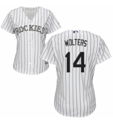 Women's Majestic Colorado Rockies #14 Tony Wolters Replica White Home Cool Base MLB Jersey