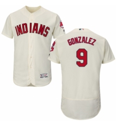 Men's Majestic Cleveland Indians #9 Erik Gonzalez Cream Alternate Flex Base Authentic Collection MLB Jersey