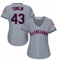 Women's Majestic Cleveland Indians #43 Josh Tomlin Replica Grey Road Cool Base MLB Jersey