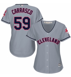 Women's Majestic Cleveland Indians #59 Carlos Carrasco Replica Grey Road Cool Base MLB Jersey
