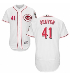 Men's Majestic Cincinnati Reds #41 Tom Seaver White Home Flex Base Authentic Collection MLB Jersey