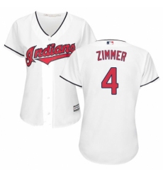 Women's Majestic Cleveland Indians #4 Bradley Zimmer Authentic White Home Cool Base MLB Jersey