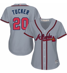Women's Majestic Atlanta Braves #20 Preston Tucker Authentic Grey Road Cool Base MLB Jersey