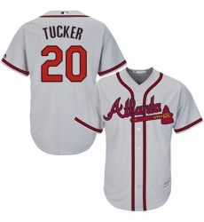 Youth Majestic Atlanta Braves #20 Preston Tucker Replica Grey Road Cool Base MLB Jersey