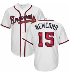 Men's Majestic Atlanta Braves #15 Sean Newcomb Authentic White Team Logo Fashion Cool Base MLB Jersey