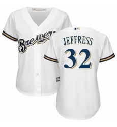 Women's Majestic Milwaukee Brewers #32 Jeremy Jeffress Authentic White Alternate Cool Base MLB Jersey