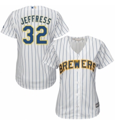 Women's Majestic Milwaukee Brewers #32 Jeremy Jeffress Authentic White Home Cool Base MLB Jersey