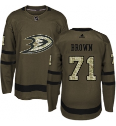 Men's Adidas Anaheim Ducks #71 J.T. Brown Authentic Green Salute to Service NHL Jersey