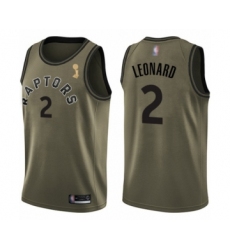 Men's Toronto Raptors #2 Kawhi Leonard Swingman Green Salute to Service 2019 Basketball Finals Champions Jersey