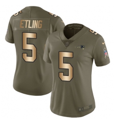 Women's Nike New England Patriots #5 Danny Etling Limited Olive Gold 2017 Salute to Service NFL Jersey
