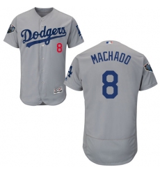 Men's Majestic Los Angeles Dodgers #8 Manny Machado Gray Alternate Flex Base Authentic Collection 2018 World Series MLB Jersey