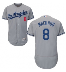 Men's Majestic Los Angeles Dodgers #8 Manny Machado Grey Road Flex Base Authentic Collection MLB Jersey