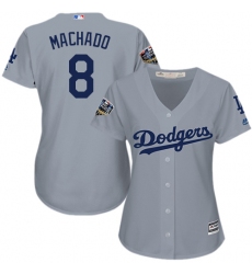 Women's Majestic Los Angeles Dodgers #8 Manny Machado Authentic Grey Road Cool Base 2018 World Series MLB Jersey