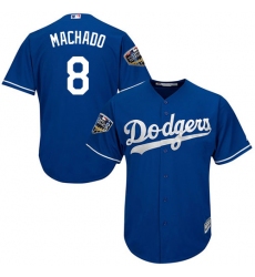 Youth Majestic Los Angeles Dodgers #8 Manny Machado Authentic Royal Blue Alternate Cool Base 2018 World Series MLB Jersey