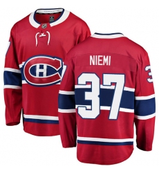 Men's Montreal Canadiens #37 Antti Niemi Authentic Red Home Fanatics Branded Breakaway NHL Jersey