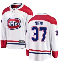 Men's Montreal Canadiens #37 Antti Niemi Authentic White Away Fanatics Branded Breakaway NHL Jersey